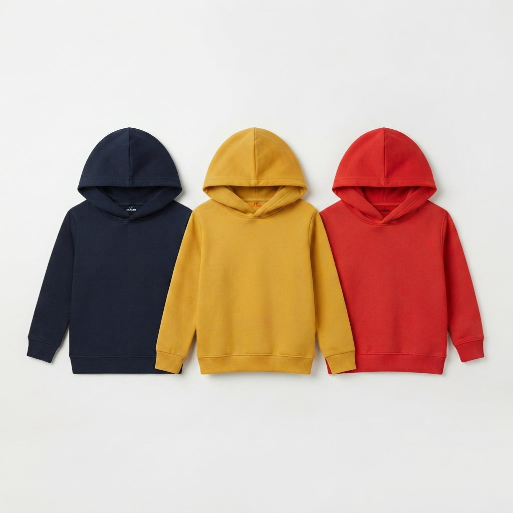 Pack Of 3 Kids Urban Streetwear Plain Winter Fleece Hoodies CC7