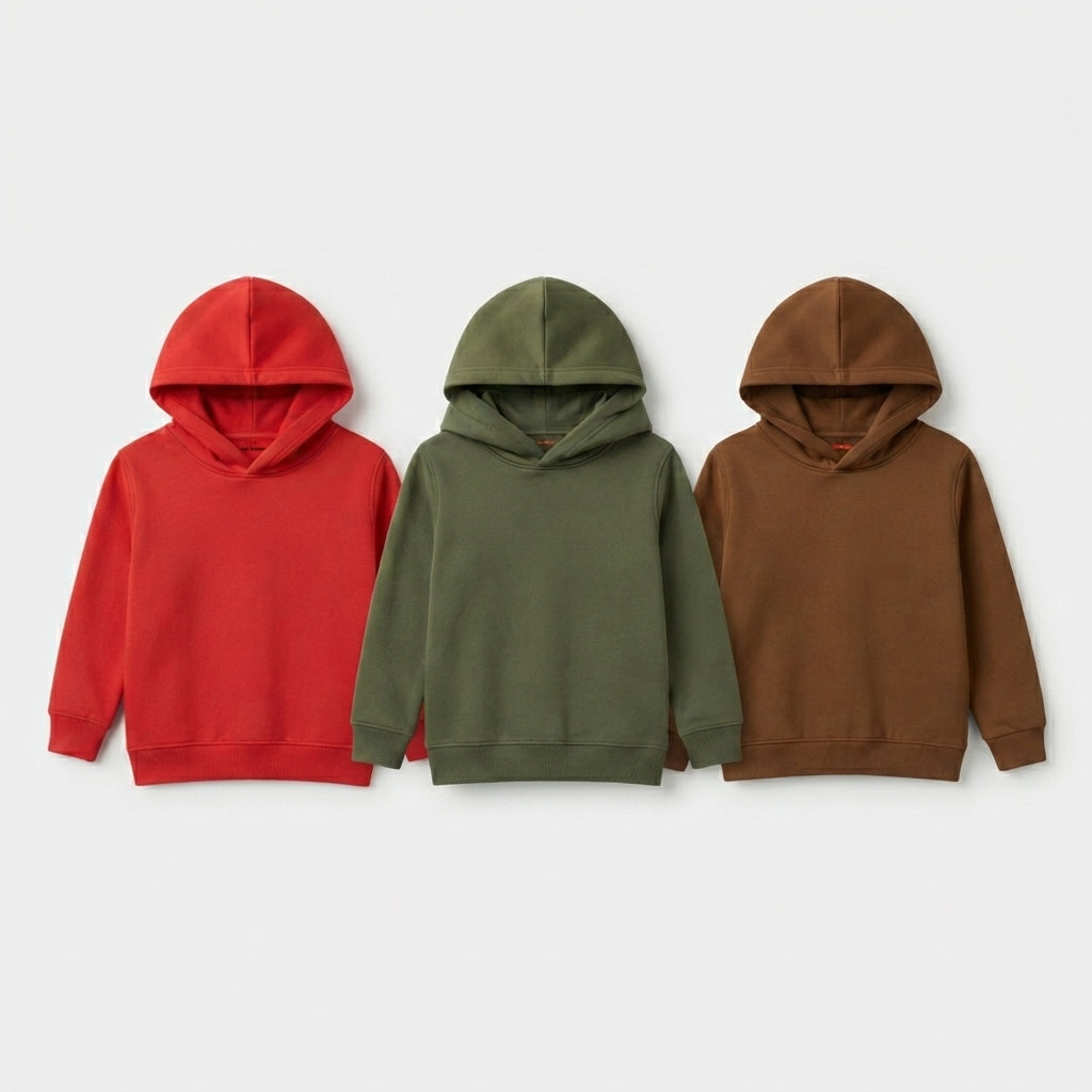 Pack Of 3 Kids Urban Streetwear Plain Winter Fleece Hoodies CC5