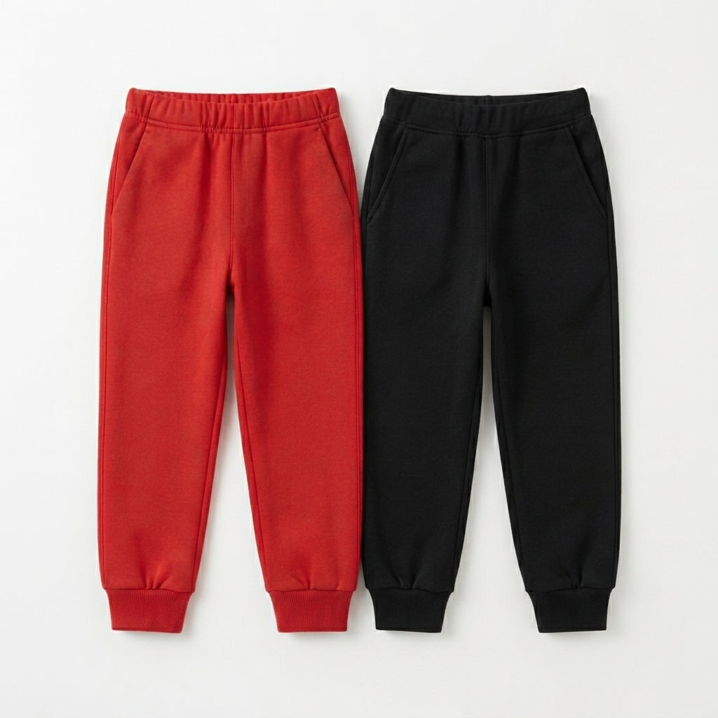 Pack Of 2 Red - Black Premium Kids Winter Fleece Trousers