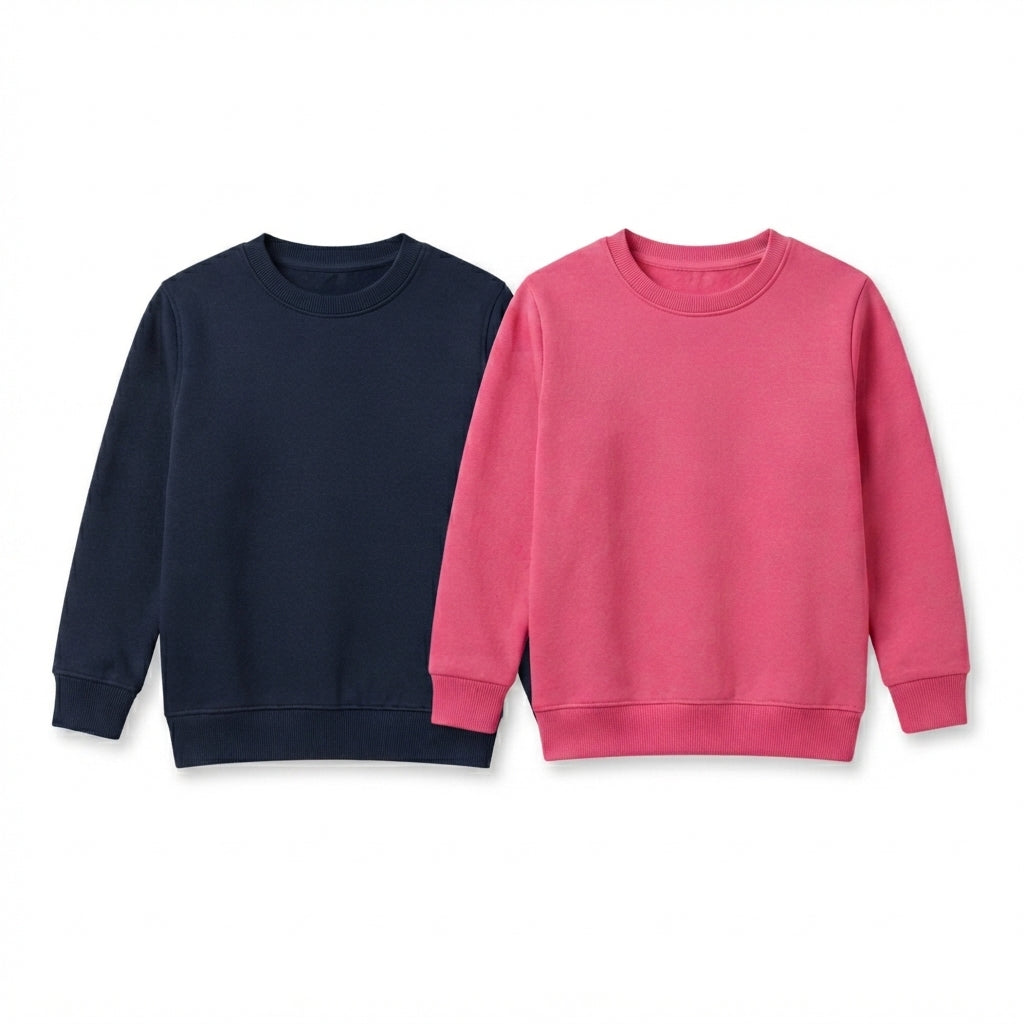 Pack Of 2 Pink, Navy Premium Kids Winter Crewneck Sweatshirts