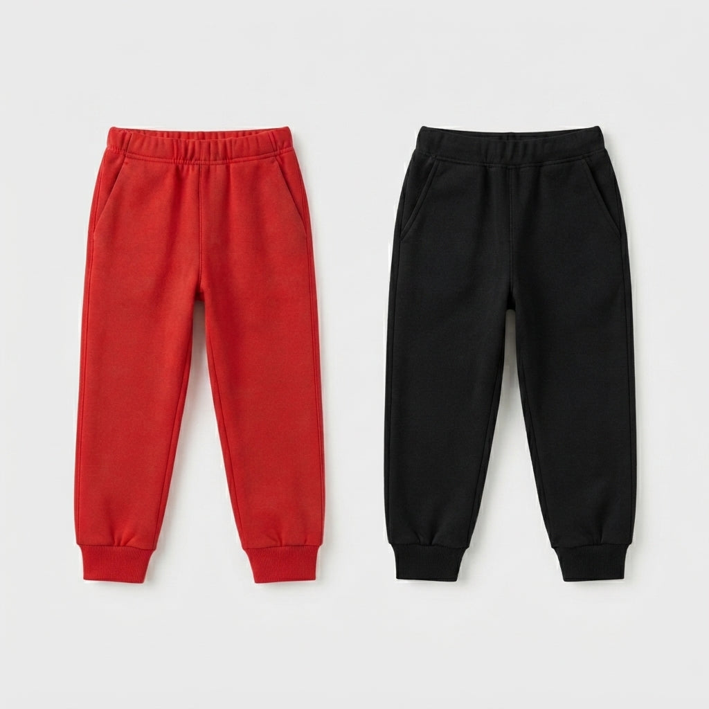 Pack Of 2 Red - Black Premium Kids Winter Fleece Trousers
