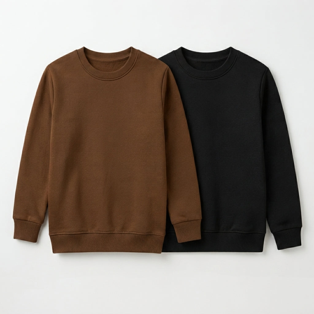 Pack Of 2 Brown, Black Premium Kids Winter Crewneck Sweatshirts