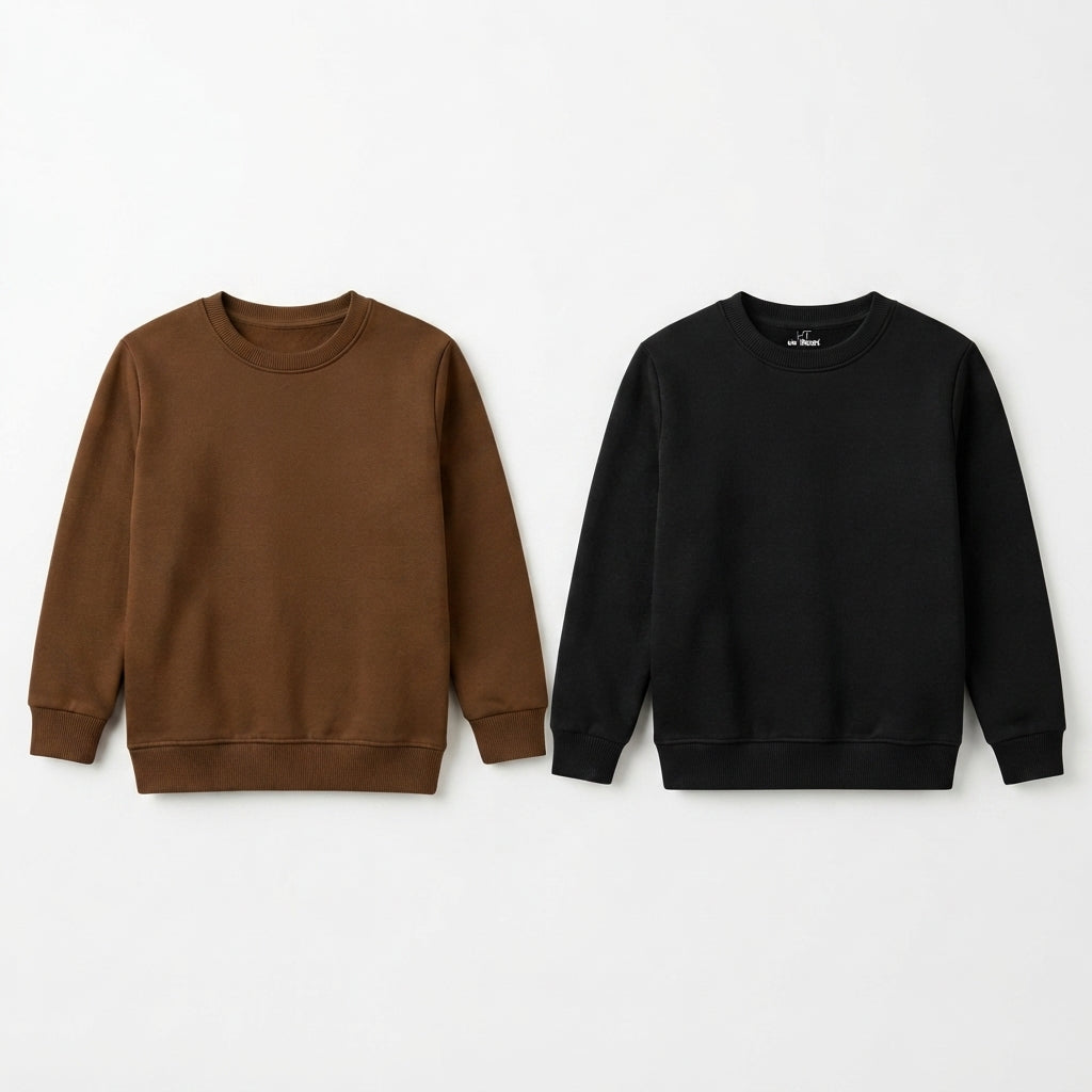 Pack Of 2 Brown, Black Premium Kids Winter Crewneck Sweatshirts