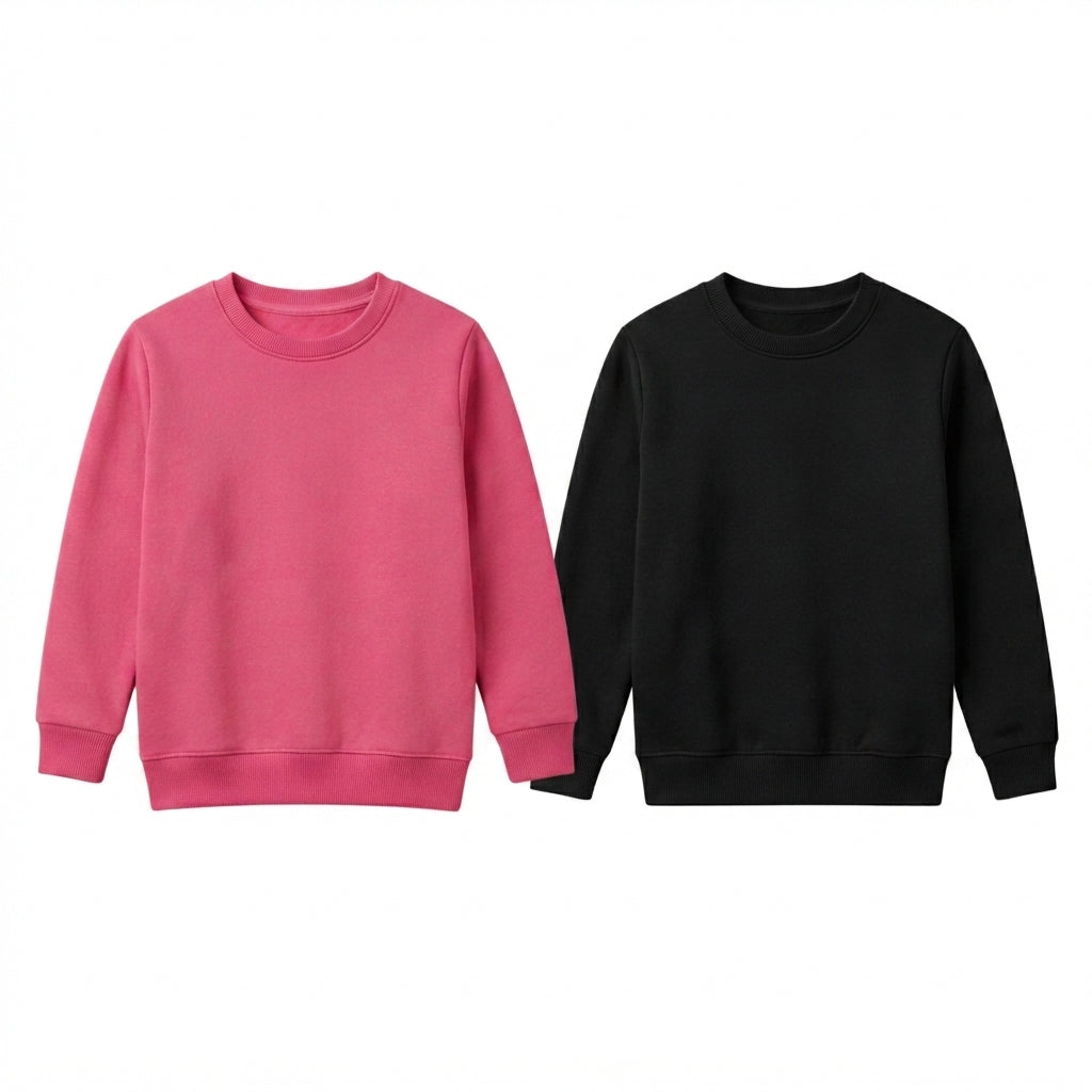 Pack Of 2 Pink, Black Premium Kids Winter Crewneck Sweatshirts