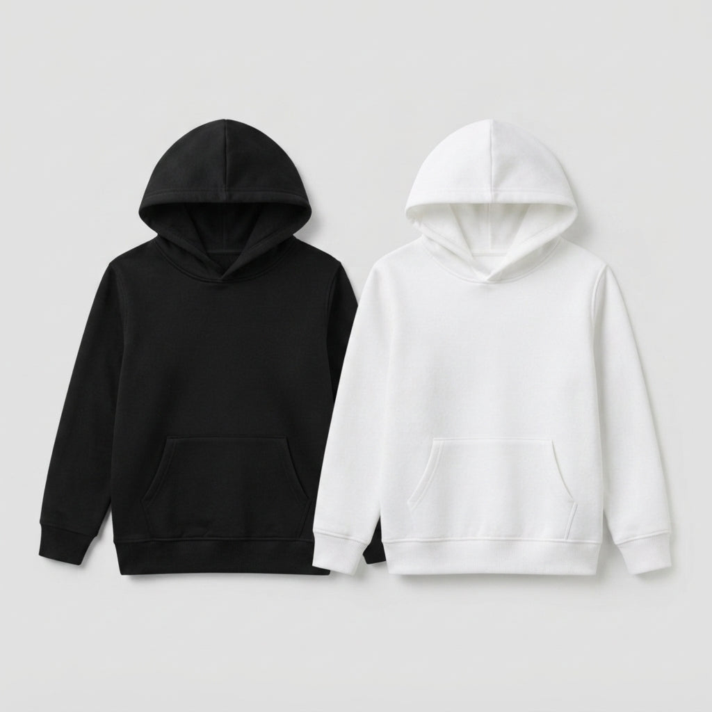 Pack Of 2 Hoodies White & Black Kids Ultimate Winter Fleece Pullover Hoodies