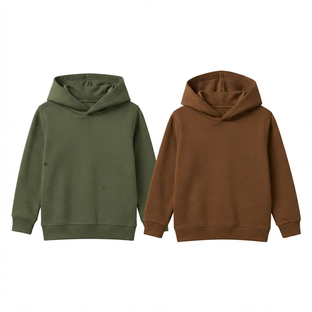 Pack Of 2 Hoodies Olive & Brown Kids Ultimate Winter Fleece Pullover Hoodies