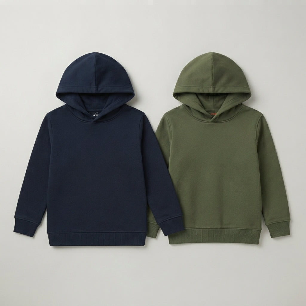Pack Of 2 Hoodies Navy & Olive Kids Ultimate Winter Fleece Pullover Hoodies