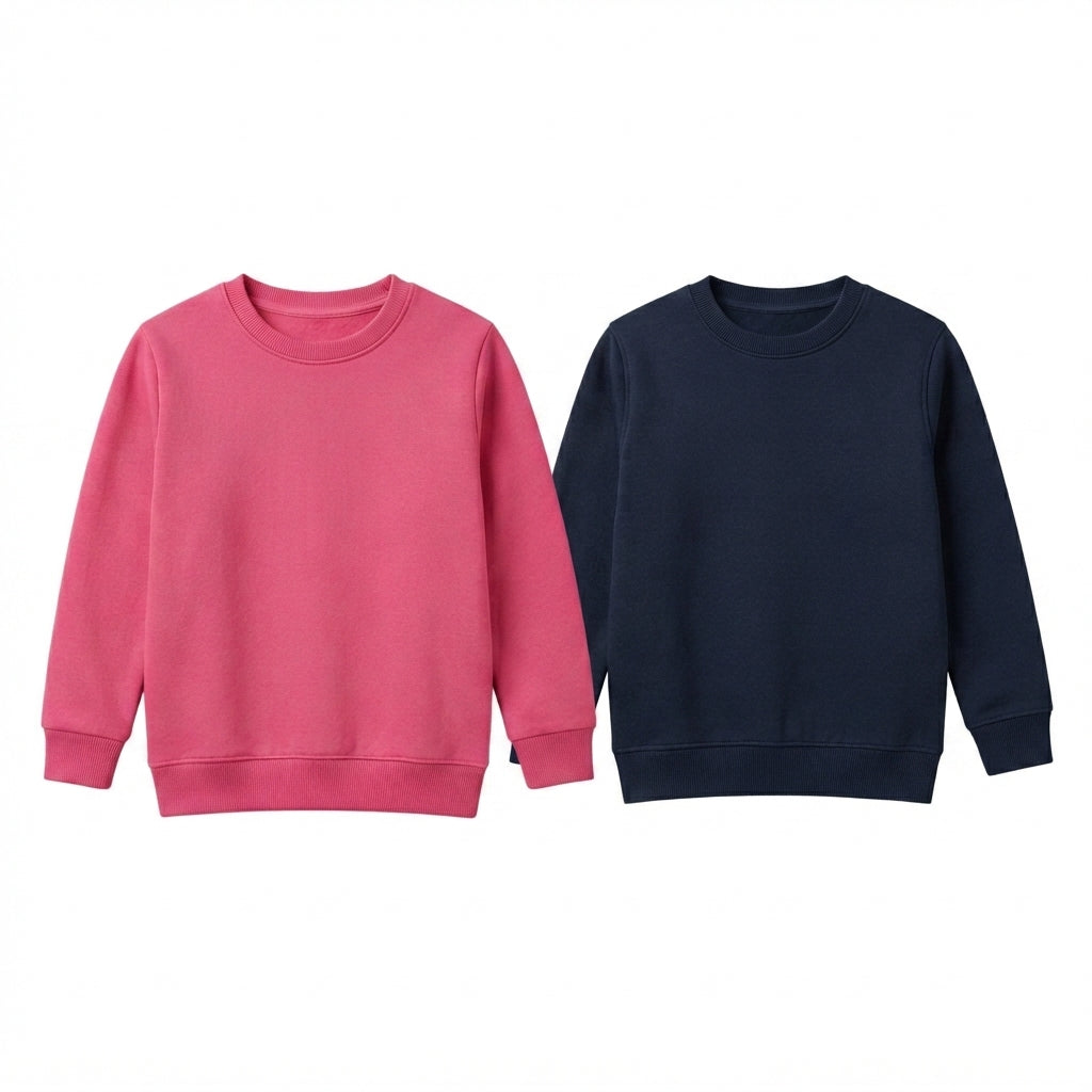 Pack Of 2 Pink, Navy Premium Kids Winter Crewneck Sweatshirts