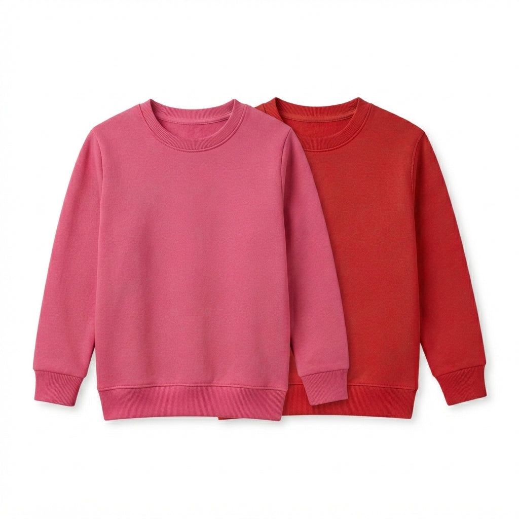 Pack Of 2 Pink, Red Premium Kids Winter Crewneck Sweatshirts