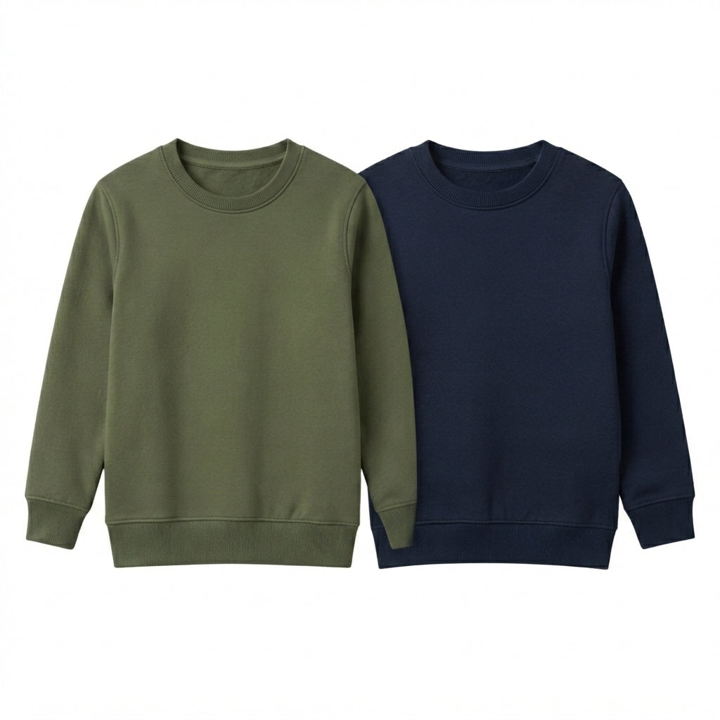 Pack Of 2 Olive green, Navy Premium Kids Winter Crewneck Sweatshirts