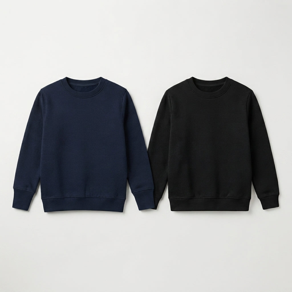 Pack Of 2 Navy, Black Premium Kids Winter Crewneck Sweatshirts