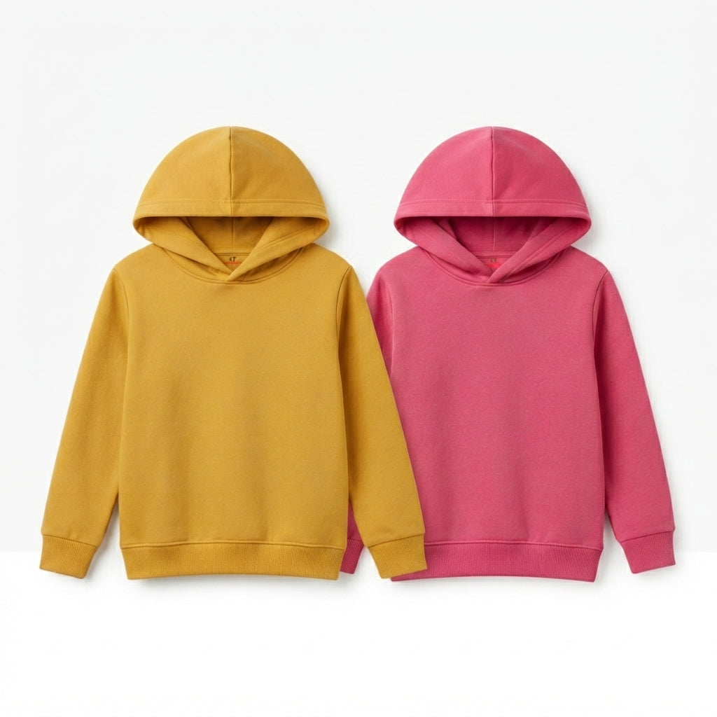 Pack Of 2 Hoodies Yellow & Pink Kids Ultimate Winter Fleece Pullover Hoodies
