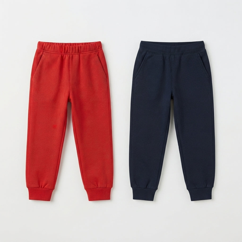 Pack Of 2 Red - Navy Premium Kids Winter Fleece Trousers