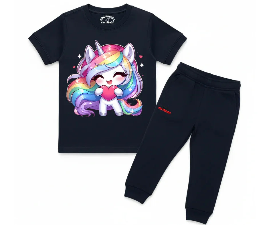 Girls Unicorn & Heart Graphic Summer Tracksuit | Mini Minors Kintrends