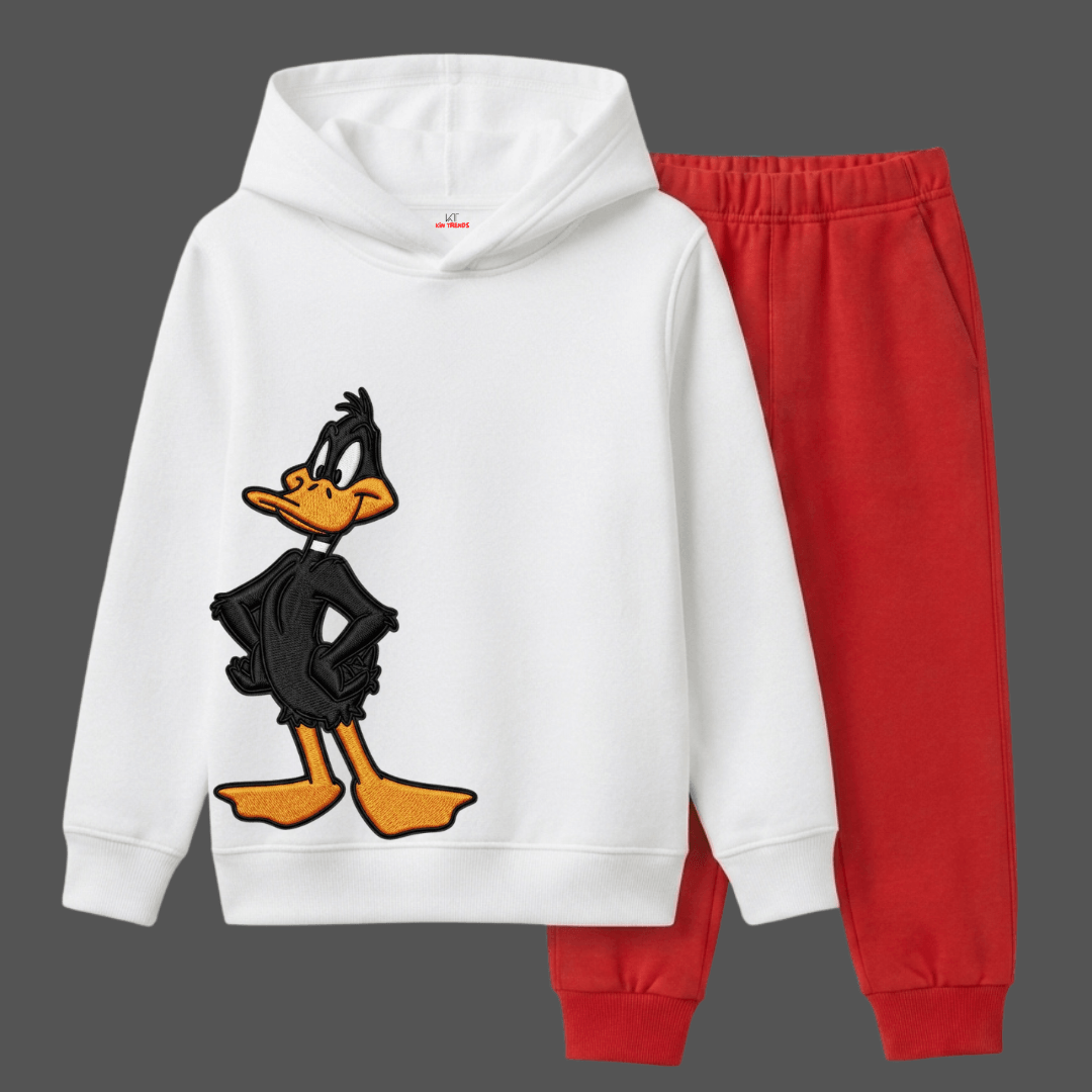 Daffy Duck Cartoon Character Printed Kids Winter Fleece Tracksuit - 2 Pcs