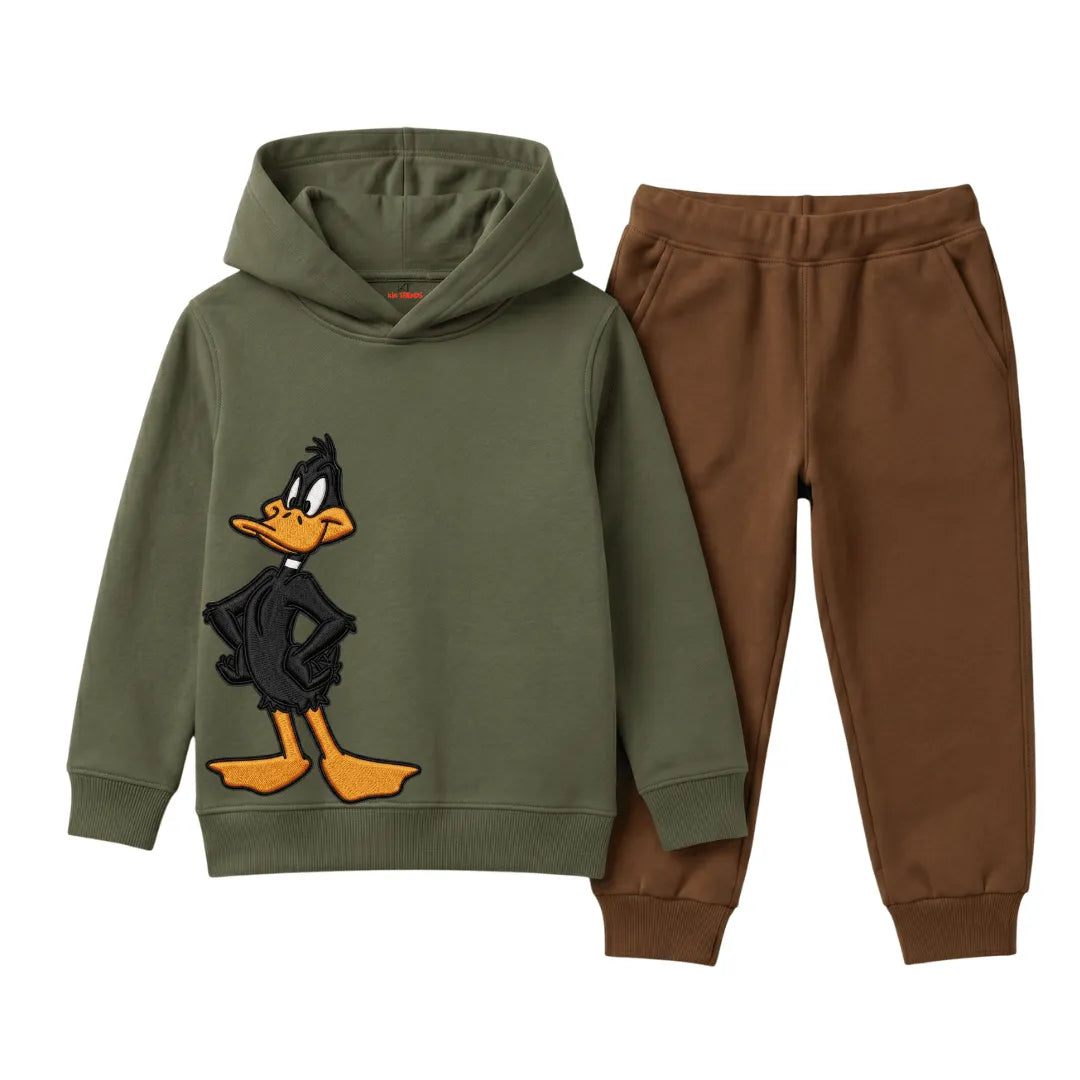 Daffy Duck Cartoon Character Printed Kids Winter Fleece Tracksuit - 2 Pcs
