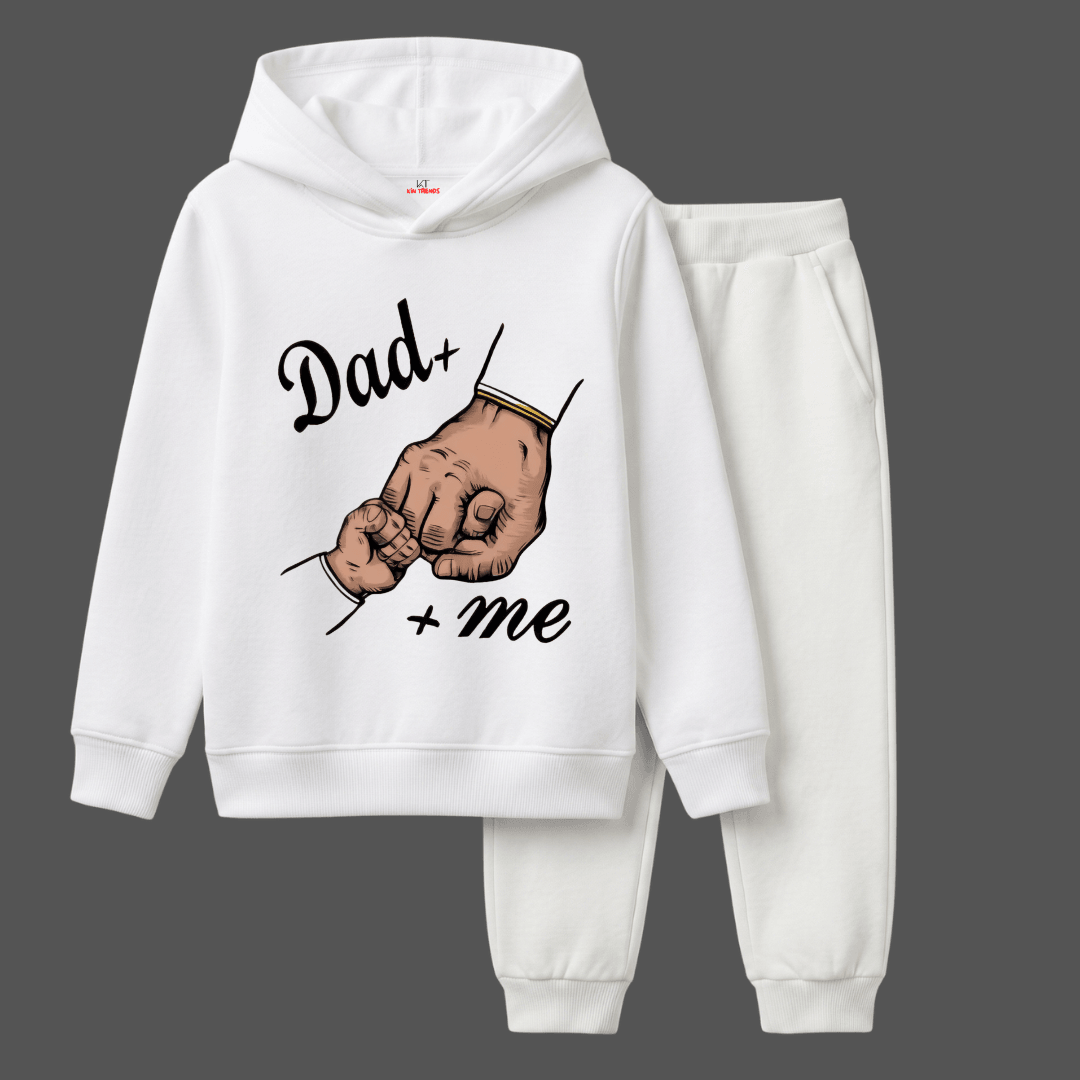 Dad and Me Fist Bump Typography Printed Kids Winter Fleece Tracksuit - 2 Pcs