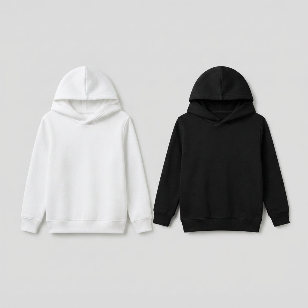 Pack Of 2 Hoodies White & Black Kids Ultimate Winter Fleece Pullover Hoodies