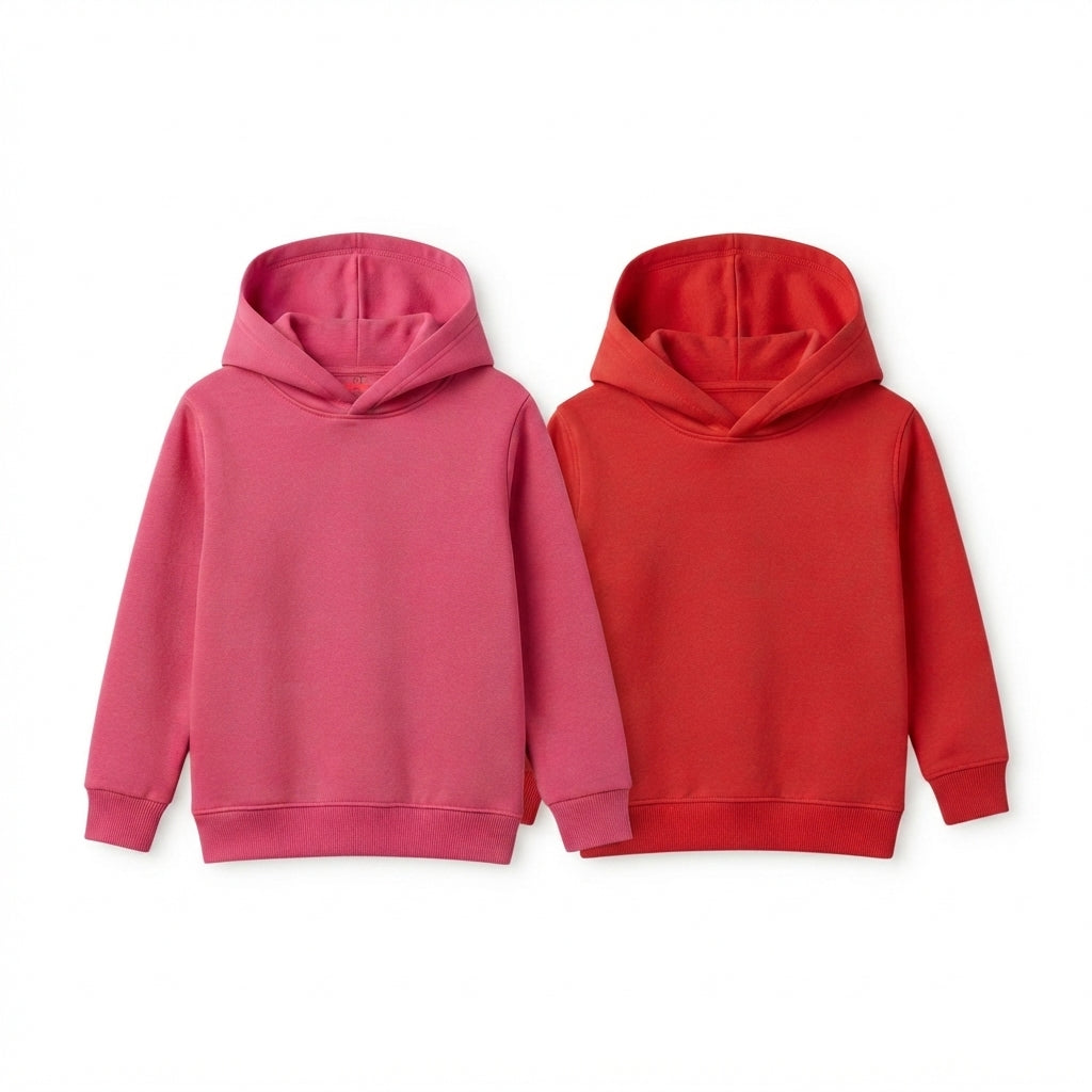 Pack Of 2 Hoodies Pink & Red Kids Ultimate Winter Fleece Pullover Hoodies