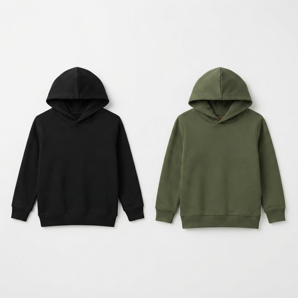 Pack Of 2 Black, Olive Kids Ultimate Winter Fleece Pullover Hoodies - Kin Trends