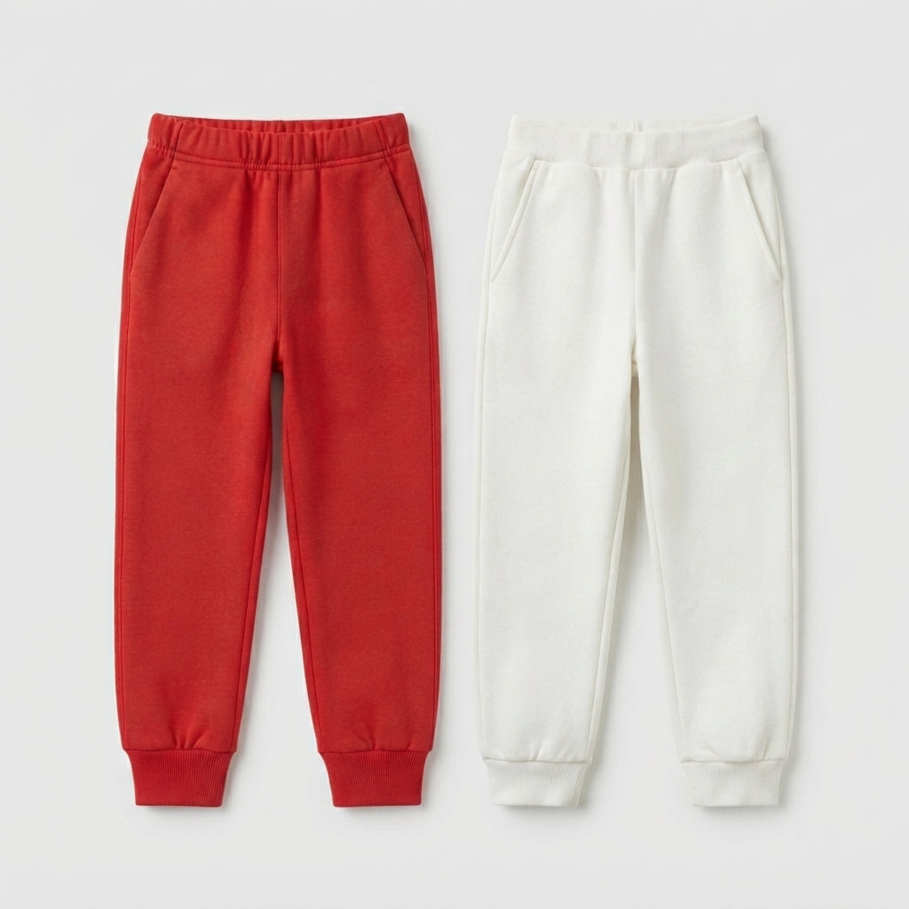 Pack Of 2 Red - White Premium Kids Winter Fleece Trousers