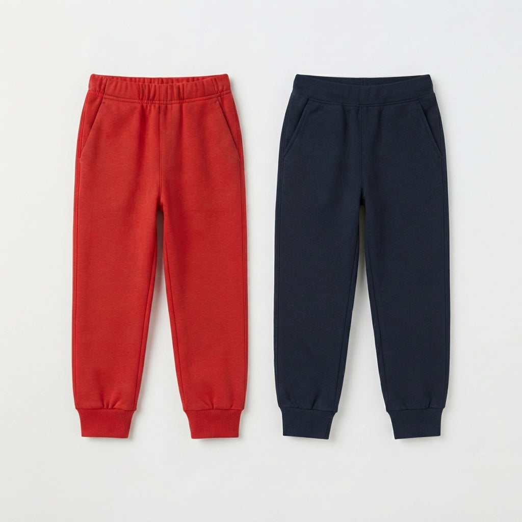 Pack Of 2 Red - Navy Premium Kids Winter Fleece Trousers