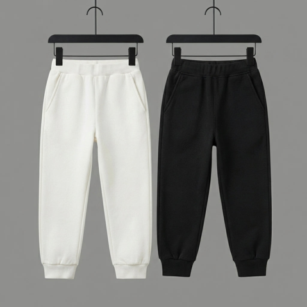 Pack Of 2 Black - White Premium Kids Winter Fleece Trousers