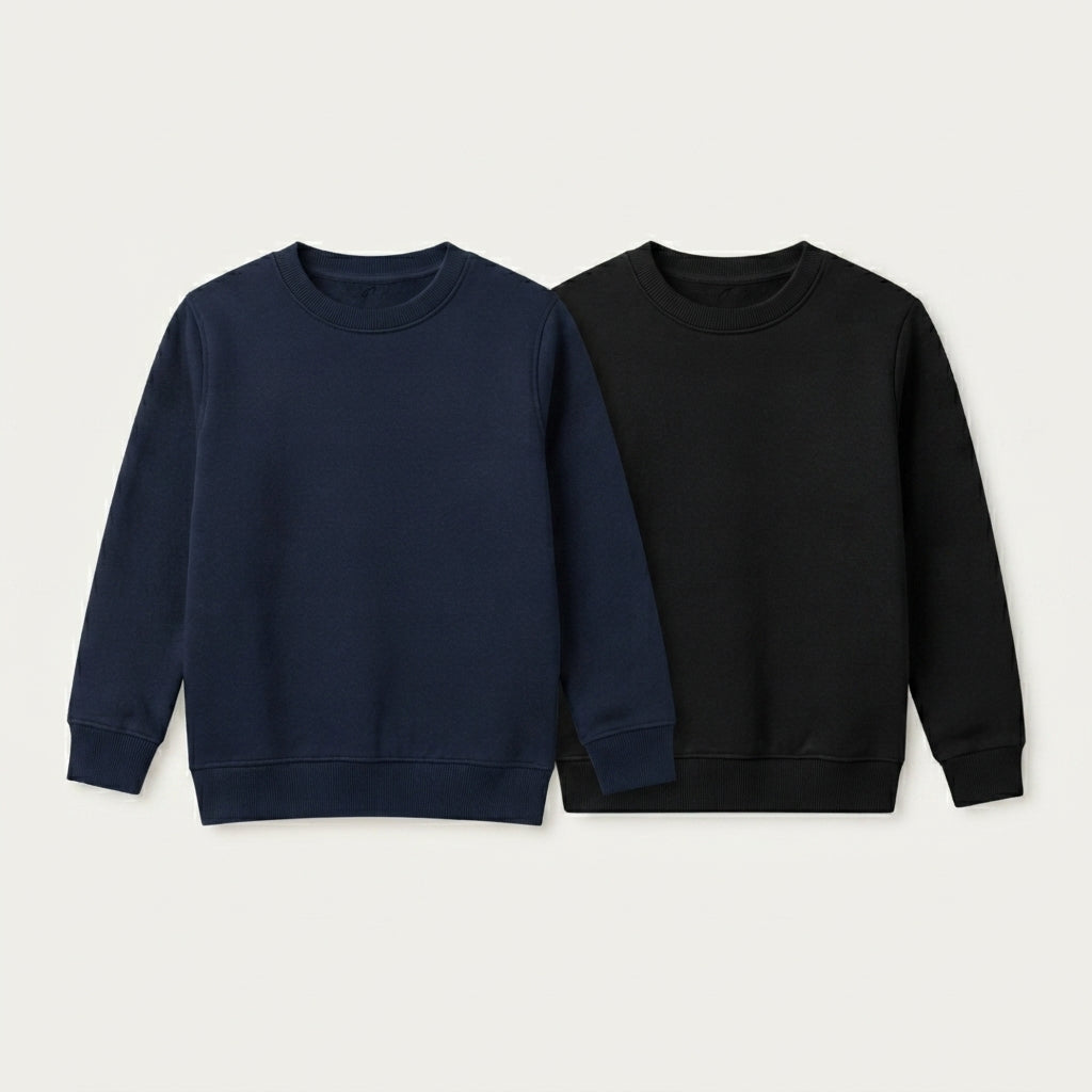 Pack Of 2 Navy, Black Premium Kids Winter Crewneck Sweatshirts