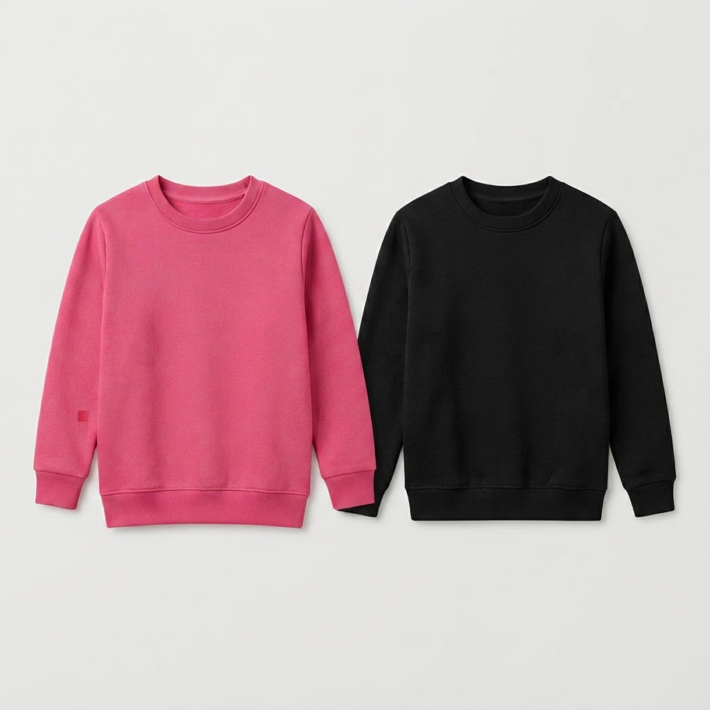 Pack Of 2 Pink, Black Premium Kids Winter Crewneck Sweatshirts