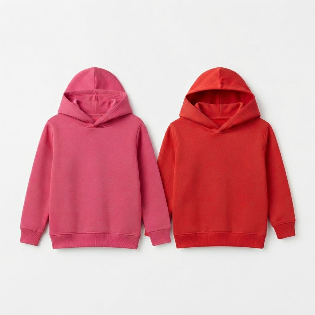 Pack Of 2 Hoodies Pink & Red Kids Ultimate Winter Fleece Pullover Hoodies