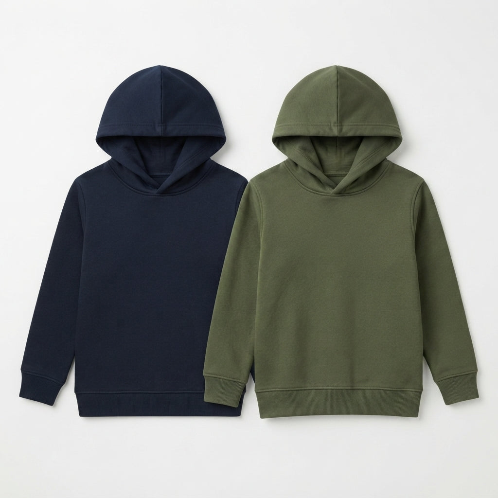 Pack Of 2 Hoodies Navy & Olive Kids Ultimate Winter Fleece Pullover Hoodies
