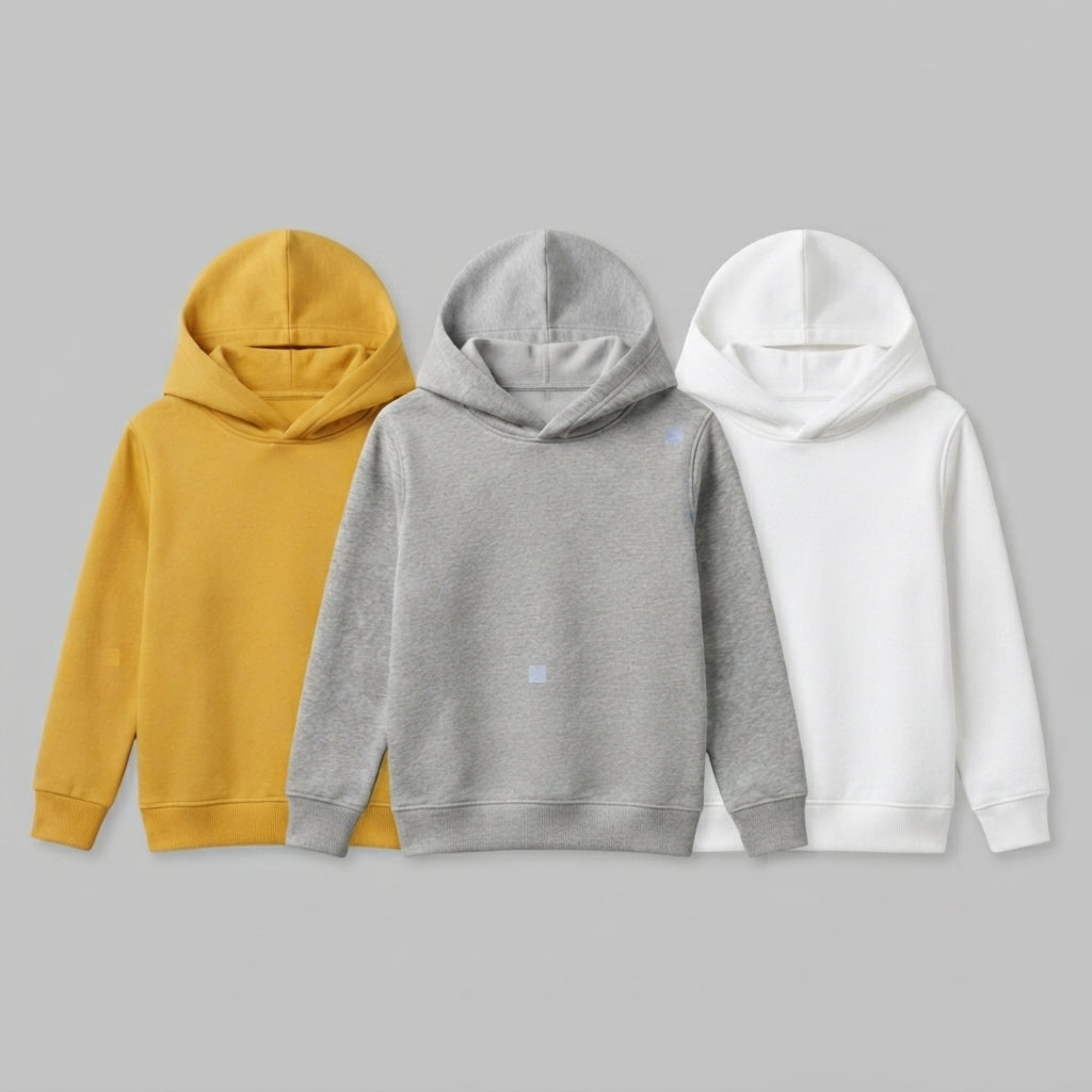 Pack Of 3 Kids Urban Streetwear Plain Winter Fleece Hoodies CC6