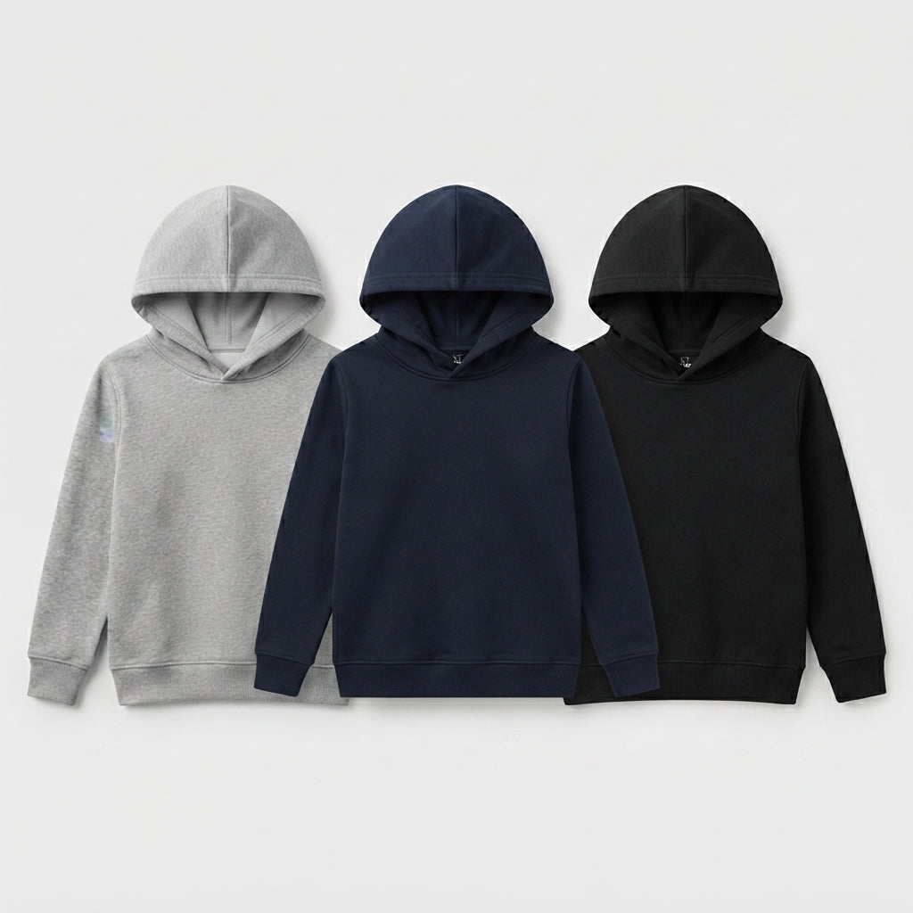 Pack Of 3 Kids Urban Streetwear Plain Winter Fleece Hoodies CC4