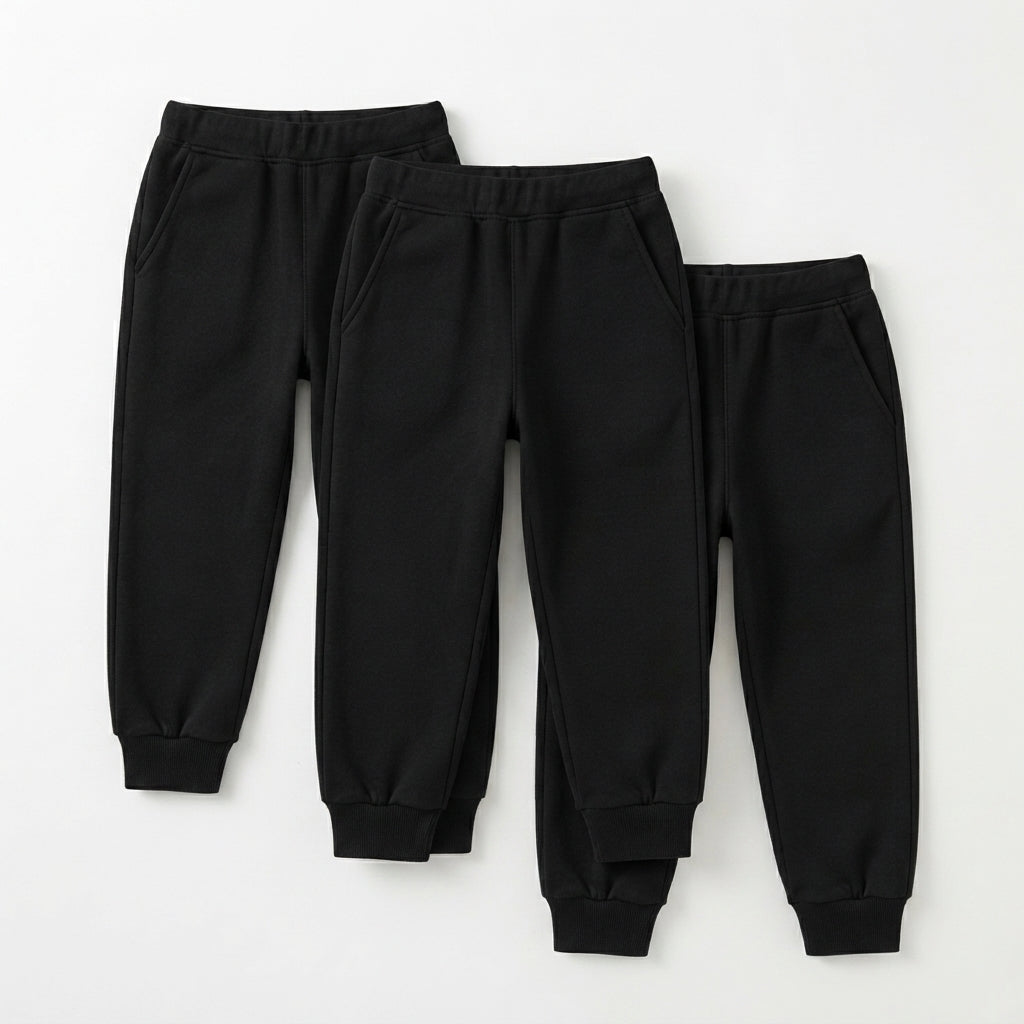 Pack Of 3 Black Kids Everyday Winter Fleece Joggers Bundle - Kin Trends