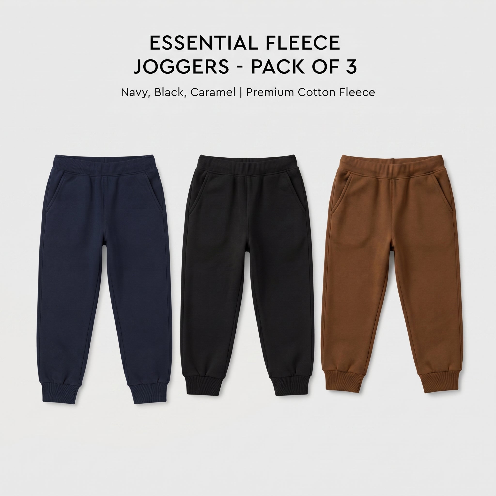 Pack Of 3 Black, Navy, Brown Kids Everyday Winter Fleece Joggers Bundle
