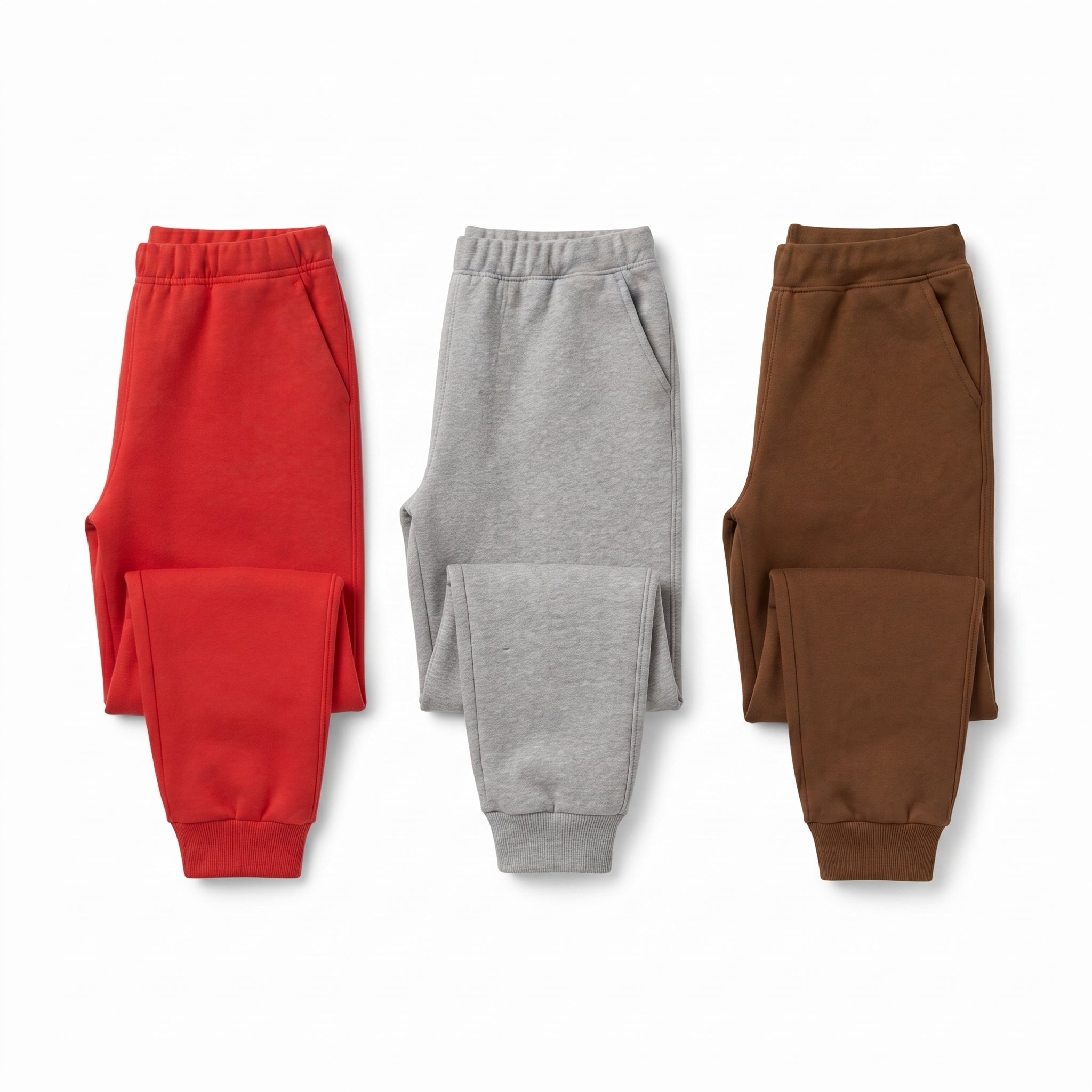 Pack Of 3 Red, Gray, Brown Kids Everyday Winter Fleece Joggers Bundle
