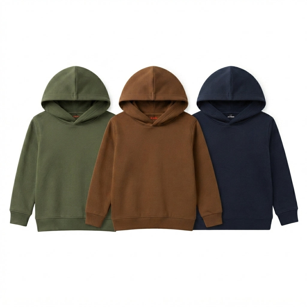 Pack Of 3 Kids Urban Streetwear Plain Winter Fleece Hoodies CC8