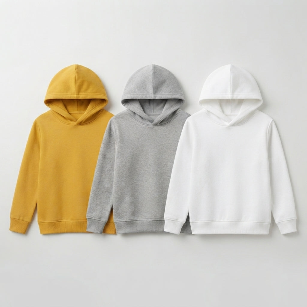 Pack Of 3 Kids Urban Streetwear Plain Winter Fleece Hoodies CC6