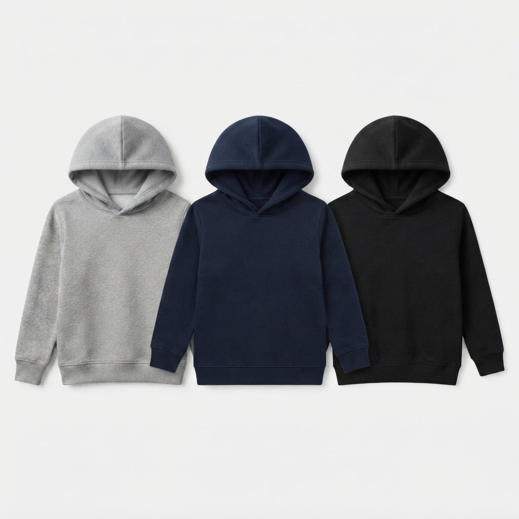 Pack Of 3 Kids Urban Streetwear Plain Winter Fleece Hoodies CC4