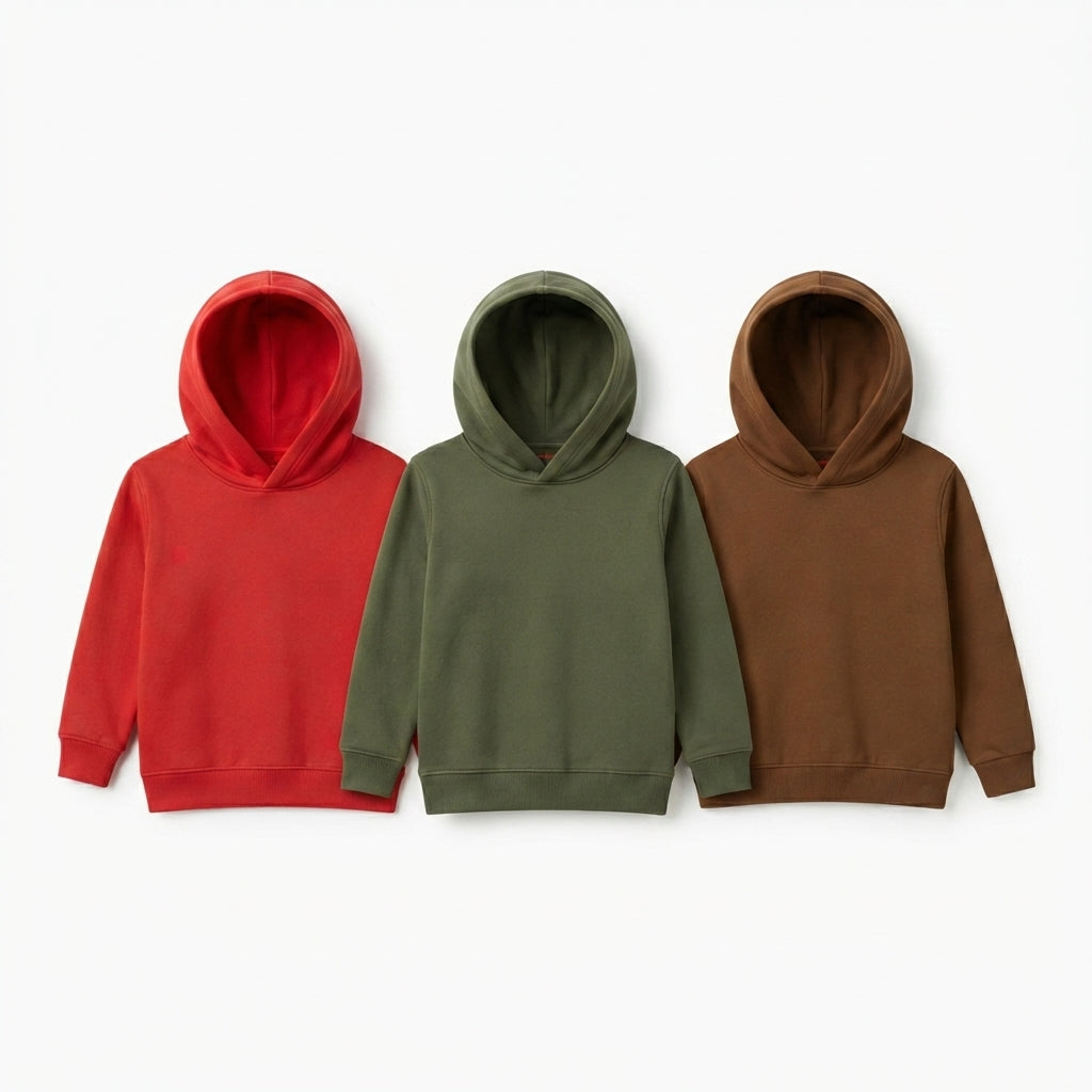 Pack Of 3 Kids Urban Streetwear Plain Winter Fleece Hoodies CC5