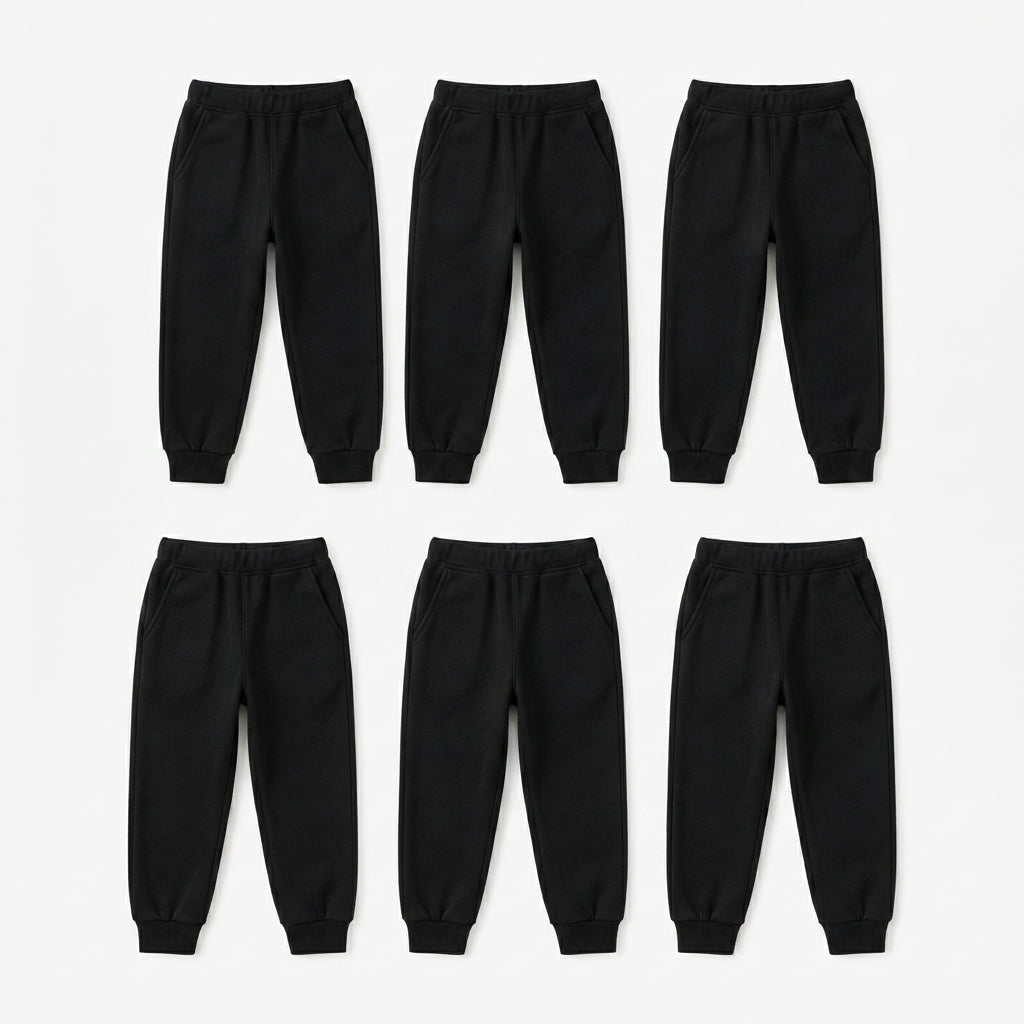 Pack Of 6 Kids Solid Black Winter Fleece Trousers - Kin Trends