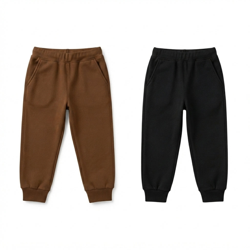 Pack Of 2 Brown - Black Premium Kids Winter Fleece Trousers