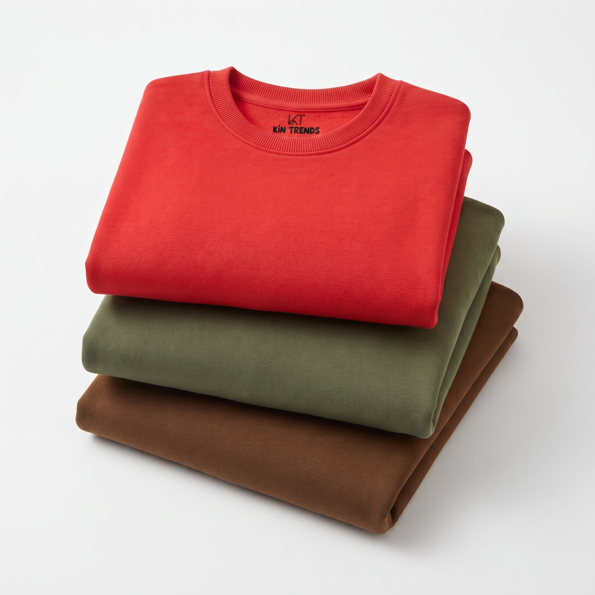 Pack Of 3 Brown, Olive, Red Plain Kids Casual Winter Fleece Sweatshirts Bundle