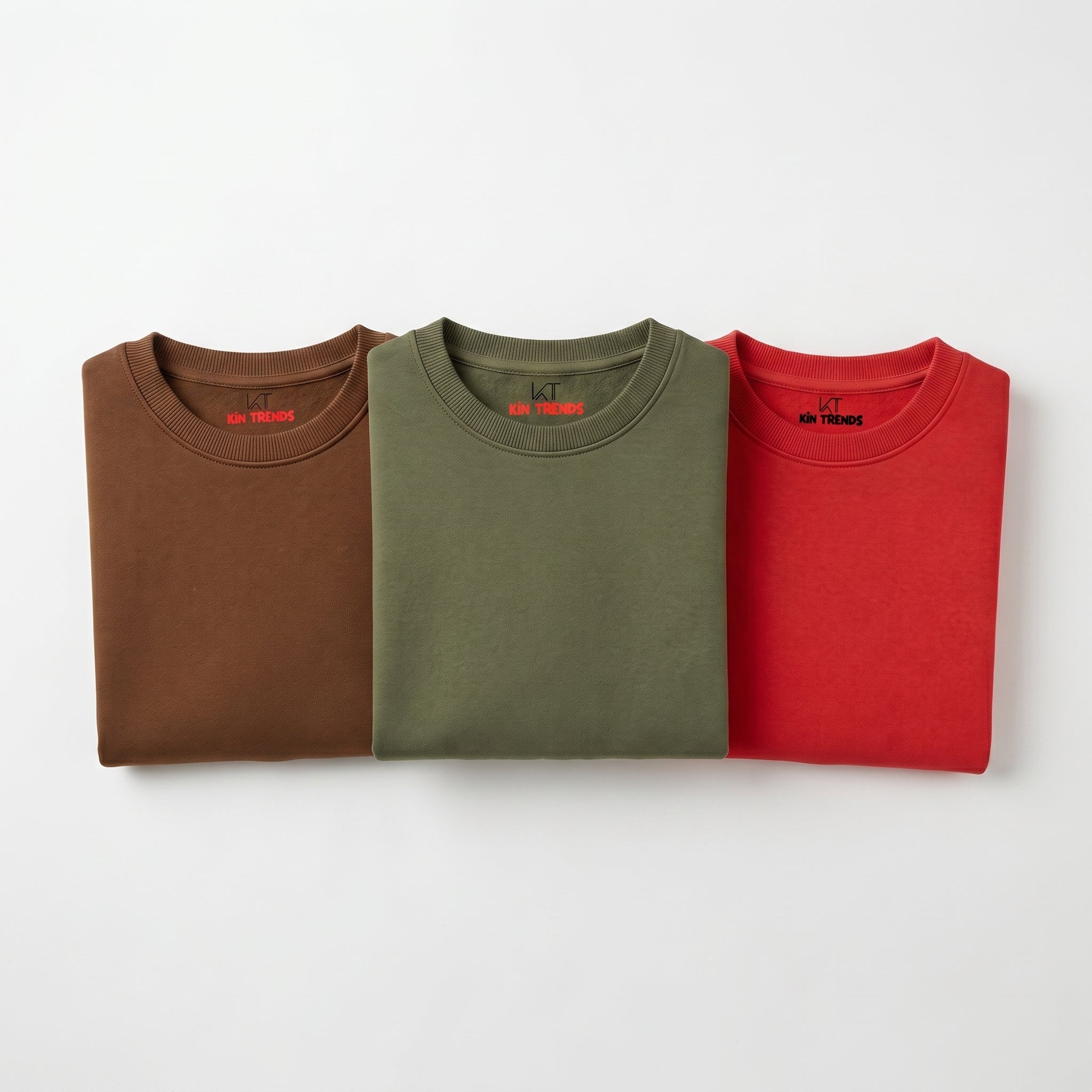 Pack Of 3 Brown, Olive, Red Plain Kids Casual Winter Fleece Sweatshirts Bundle