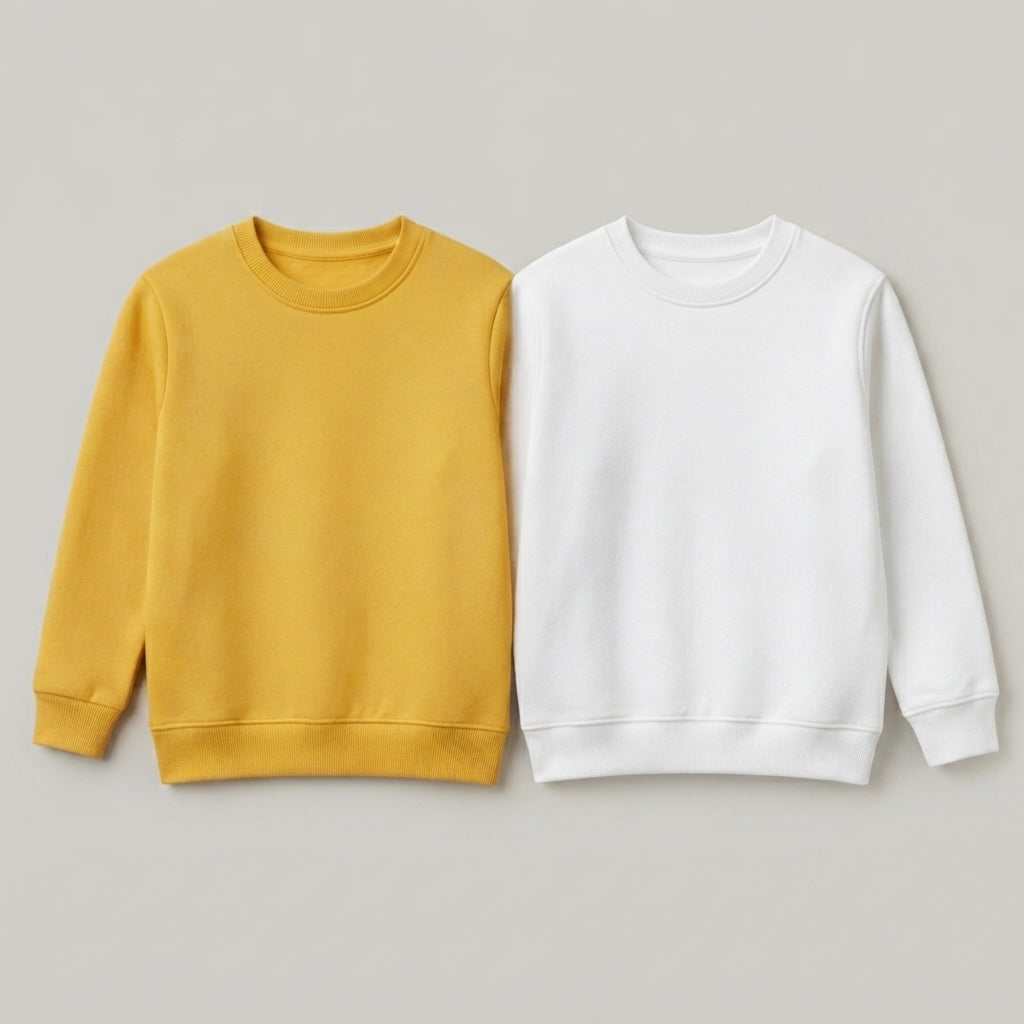 Pack Of 2 Yellow, White Premium Kids Winter Crewneck Sweatshirts