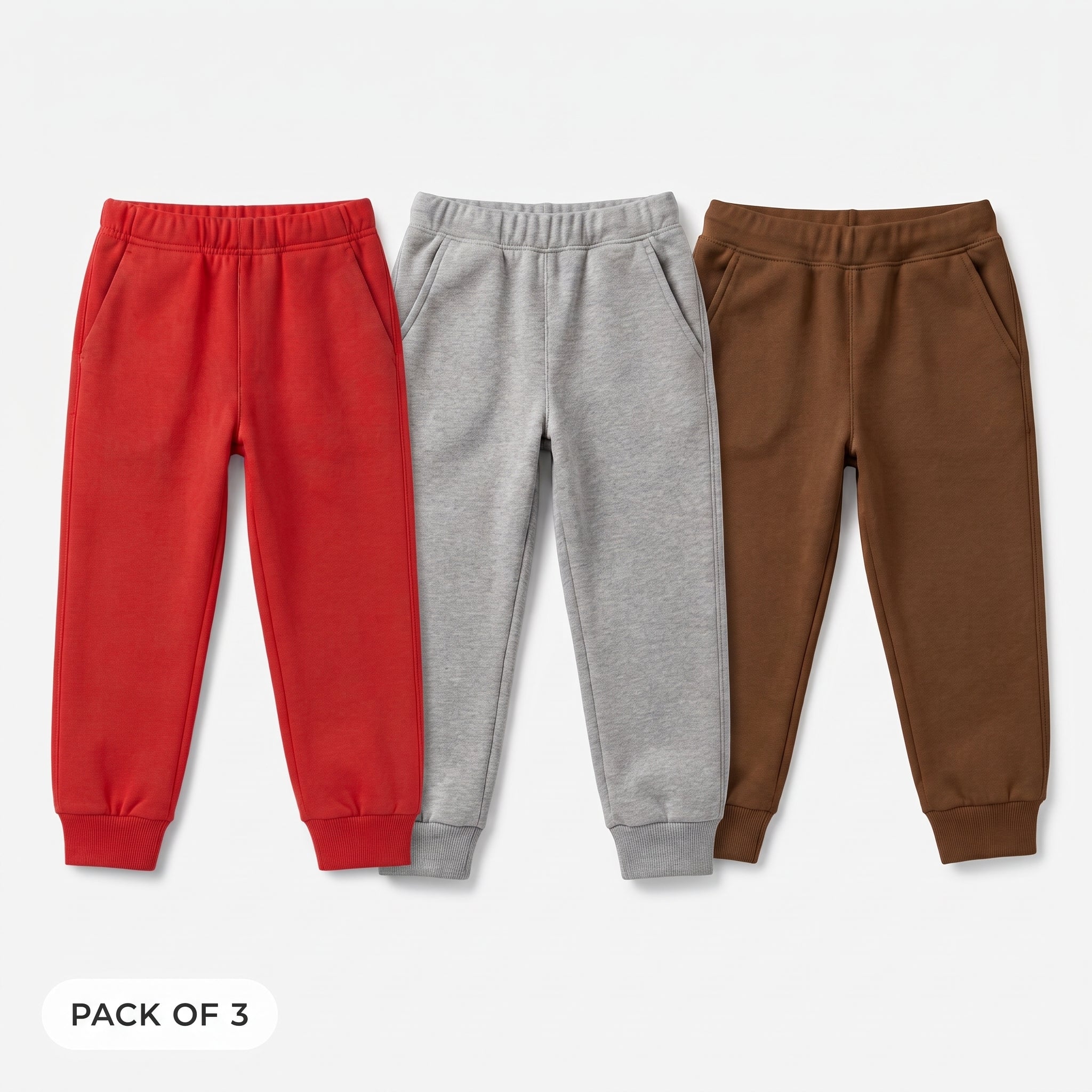 Pack Of 3 Red, Gray, Brown Kids Everyday Winter Fleece Joggers Bundle