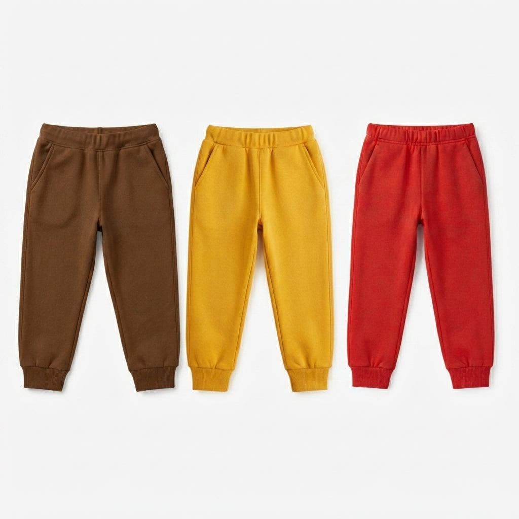 Pack Of 3 Brown Yellow Red Kids Everyday Winter Fleece Joggers Bundle