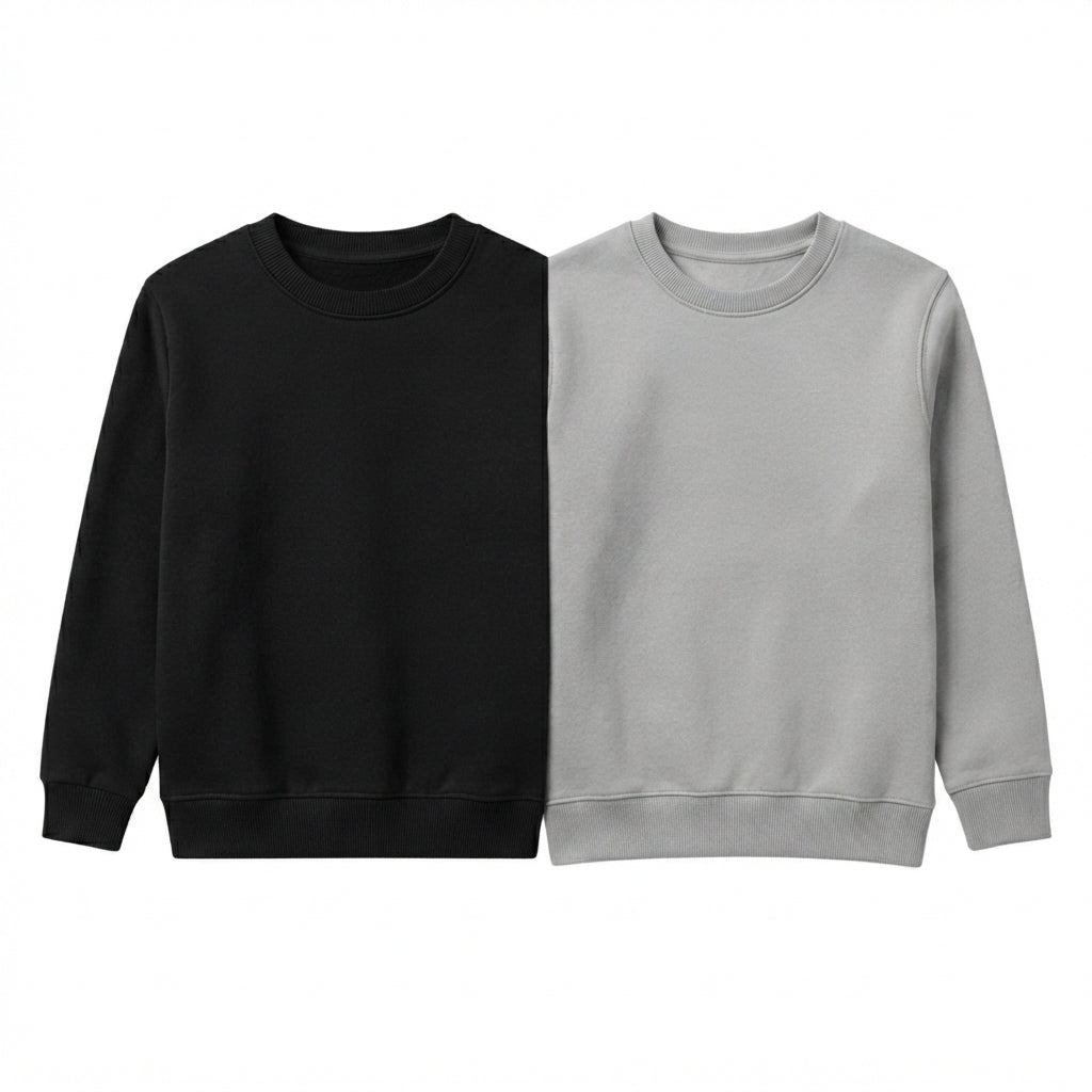Pack Of 2 Black, Gray Premium Kids Winter Crewneck Sweatshirts
