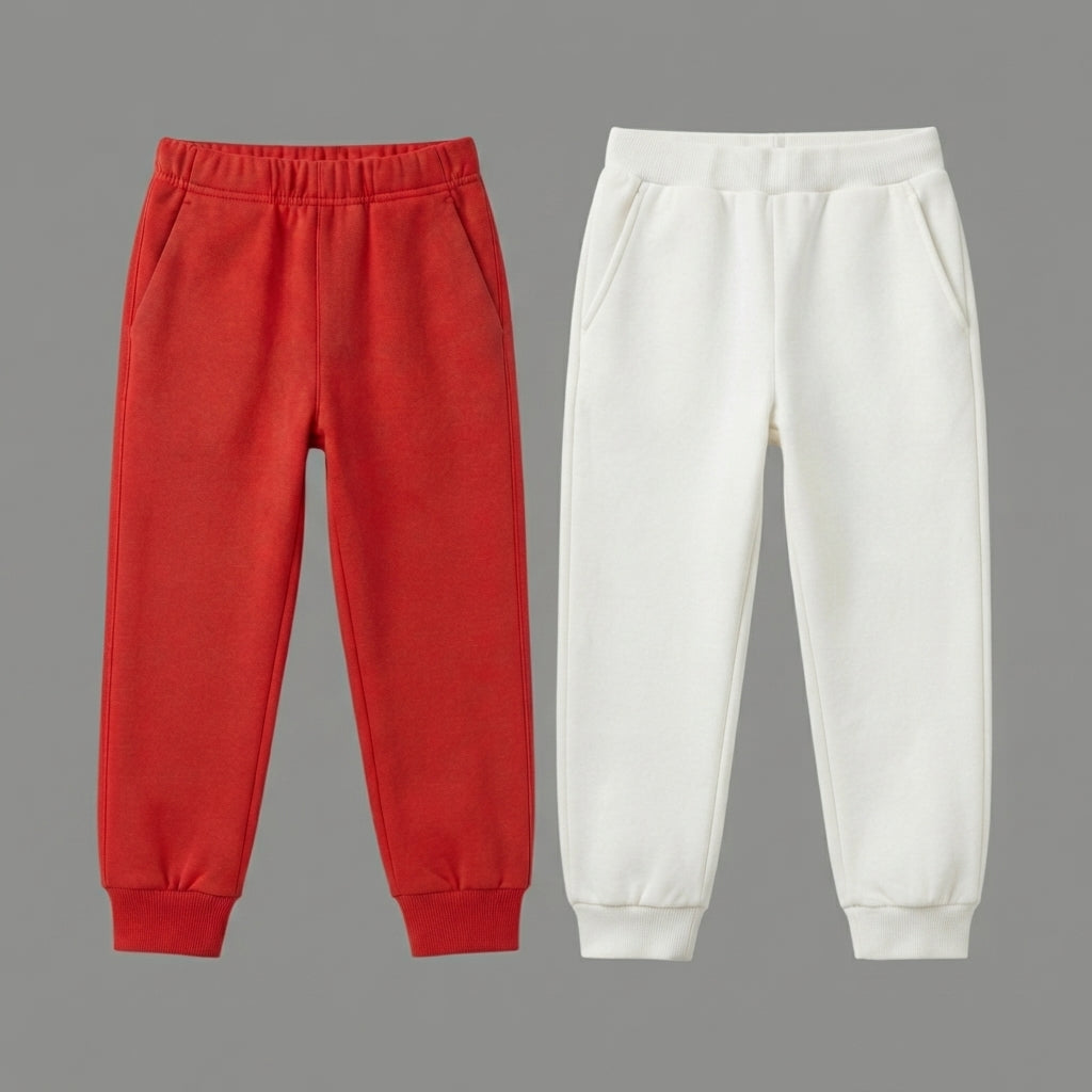 Pack Of 2 Red - White Premium Kids Winter Fleece Trousers