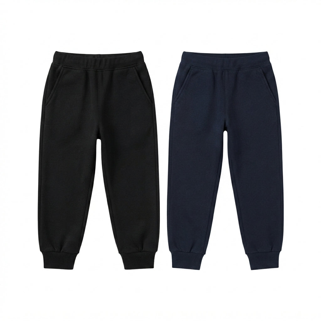 Pack Of 2 Black - Navy Premium Kids Winter Fleece Trousers